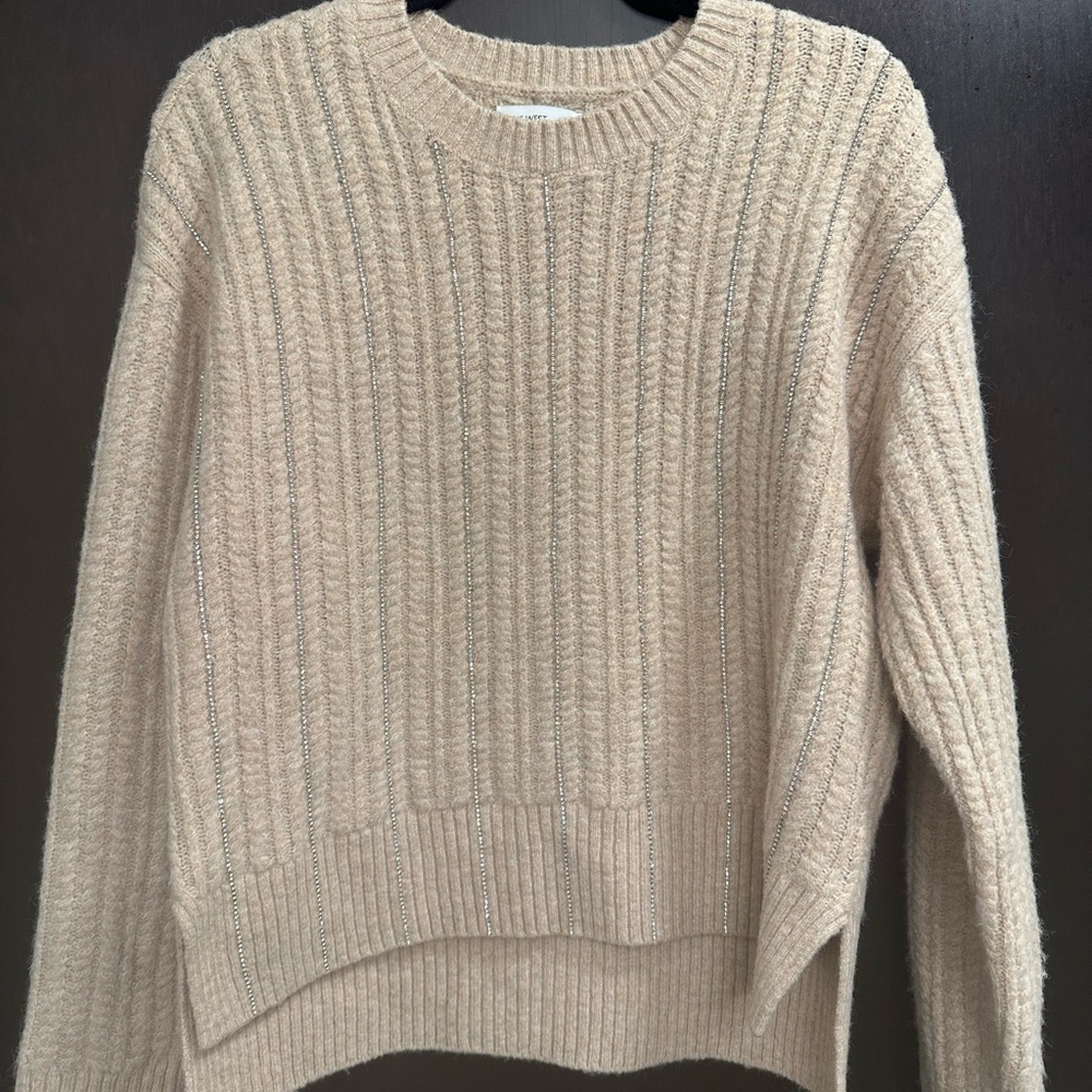 Cozy Beige Sweater with diamond embellishments